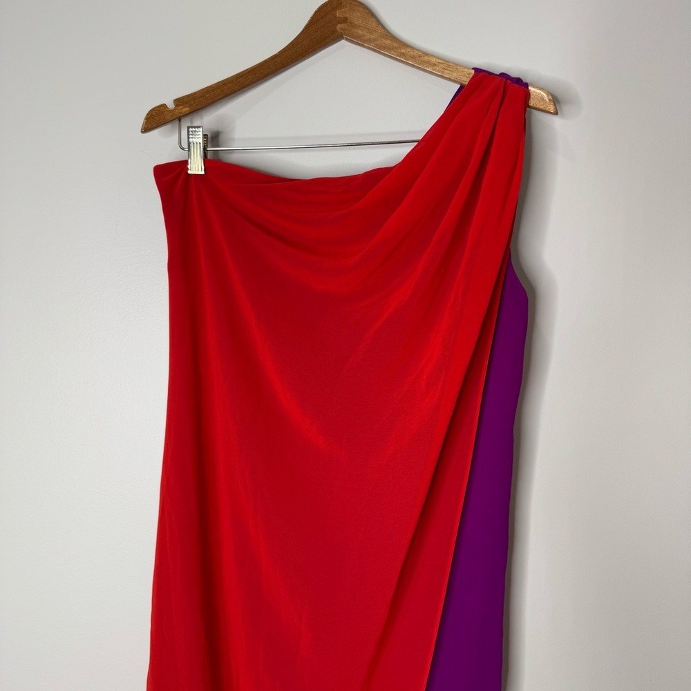Badgley Mischka Red and Purple One Shoulder Dress - Picture 2 of 11